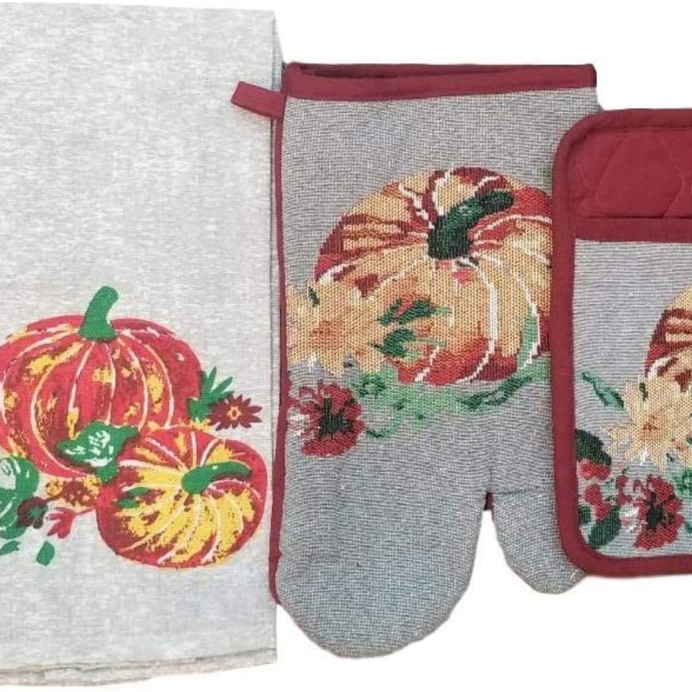 Fall Pumpkin Kitchen Towels Pot Holder Oven Mitt Thanksgiving Decor